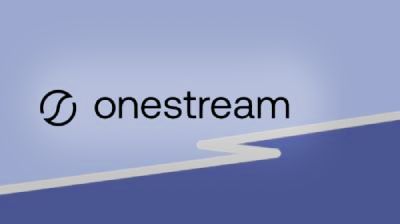 OneStream logo over a purple geometric background representing the CPM Express 101 webinar for financial close and reporting
