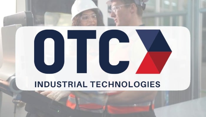 OTC Industrial Technologies logo featuring an orange arrow, depicting streamlined complex consolidation for the manufacturing industry using Board.